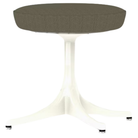 The Nelson Pedestal Stool from Herman Miller with dark raw umber hopsak upholstery and a white base.