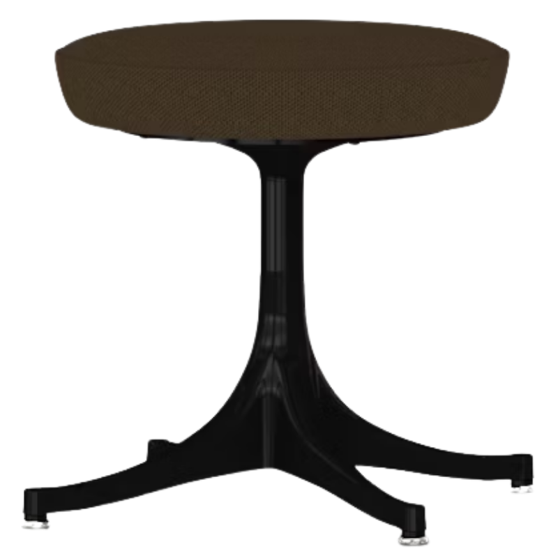 The Nelson Pedestal Stool from Herman Miller with sienna hopsak upholstery and a black base.