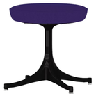 The Nelson Pedestal Stool from Herman Miller with dark violet hopsak upholstery and a black base.