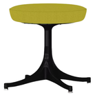 The Nelson Pedestal Stool from Herman Miller with dark yellow hopsak upholstery and a black base.