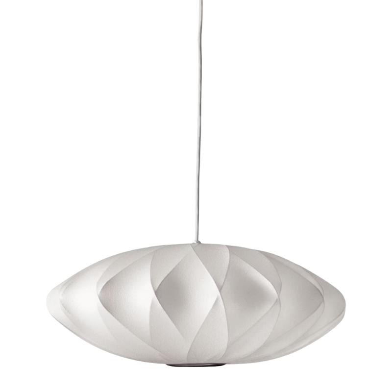 The medium Nelson Saucer Crisscross Bubble Pendant from Herman Miller.