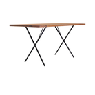 The walnut and black Nelson X-Leg Table from Herman Miller at an angle.