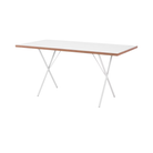 The 30 by 60 inch white Nelson X-Leg Table from Herman Miller from an angle.