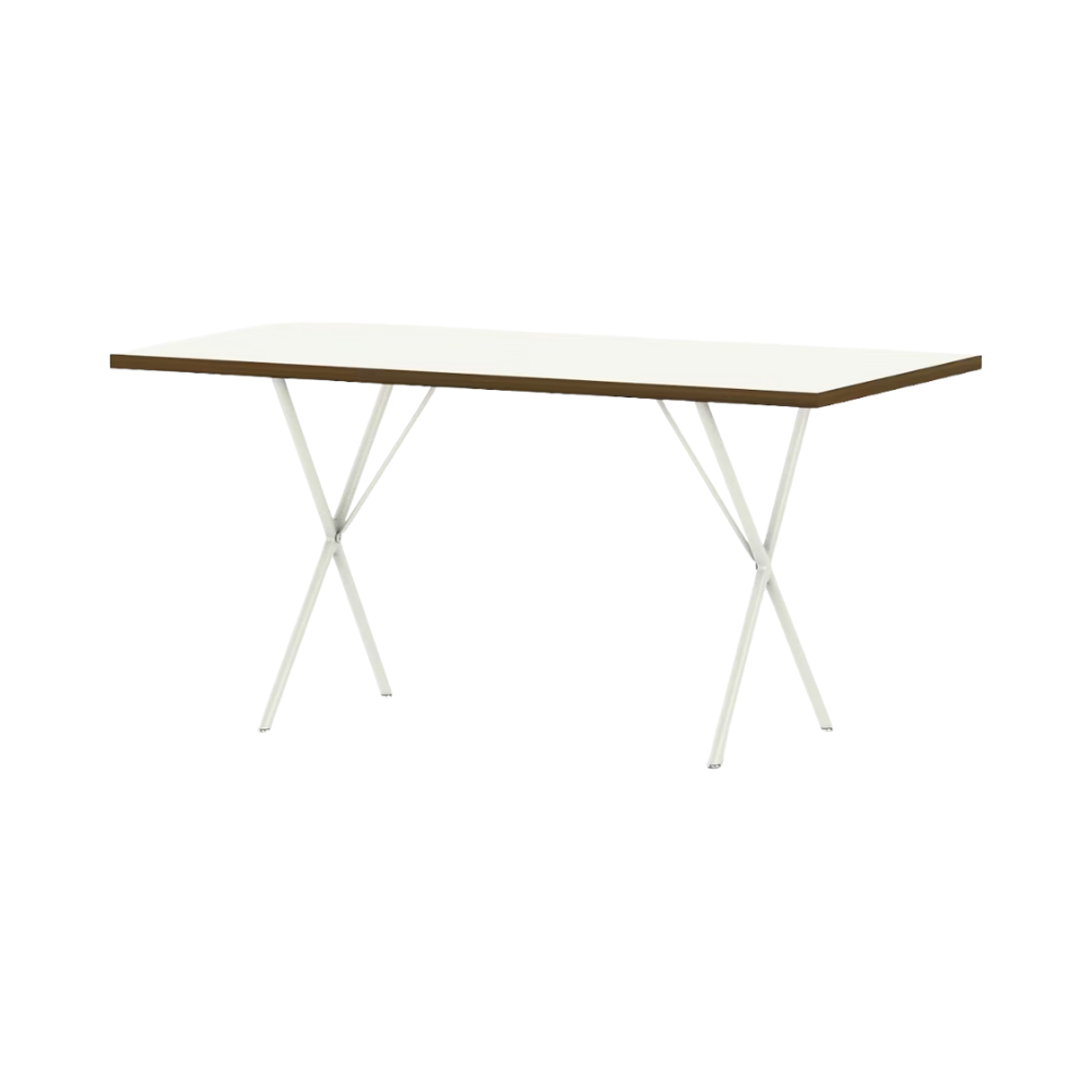 The 30 by 60 inch white Nelson X-Leg Table from Herman Miller from the other side.
