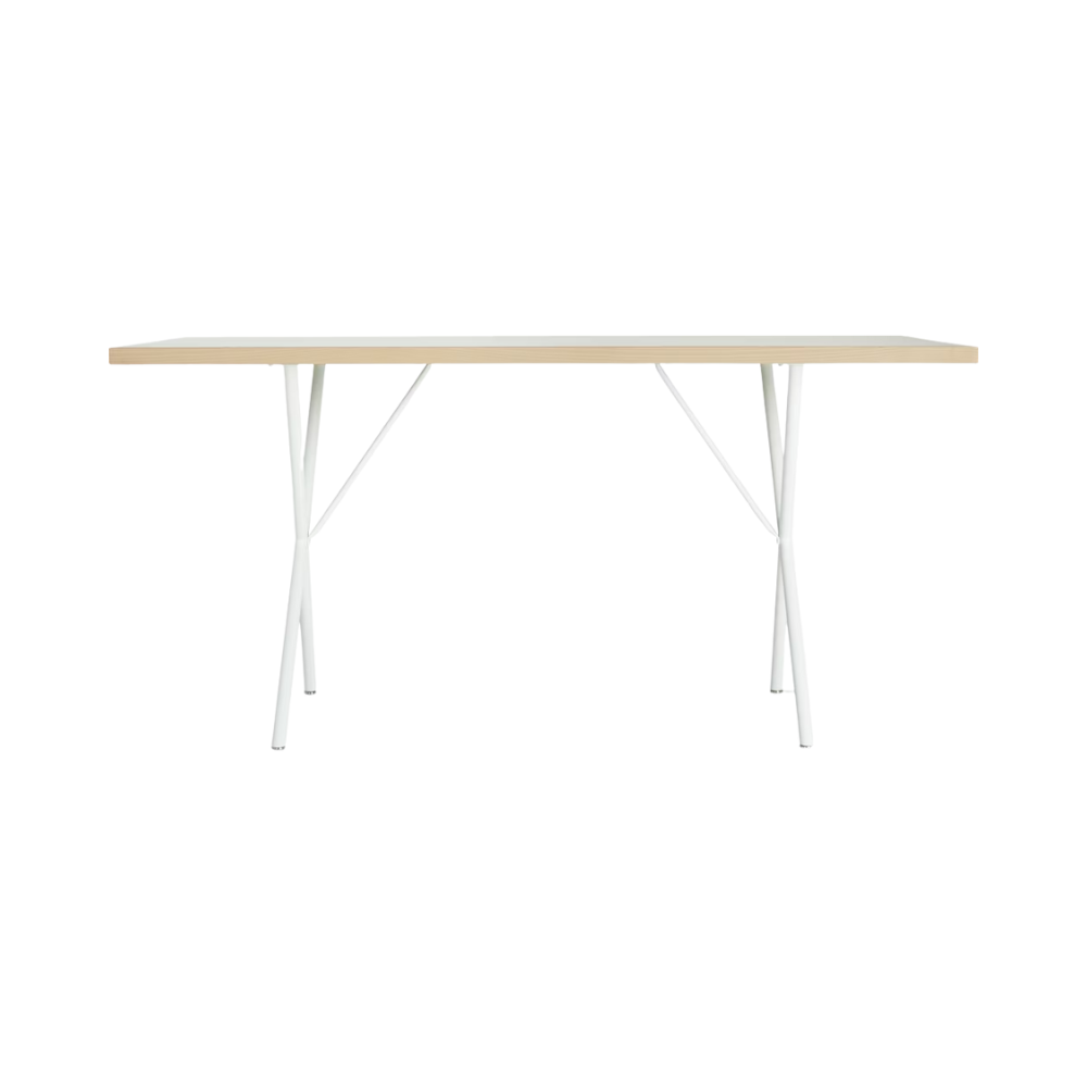 The 30 by 60 inch white ash and white Nelson X-Leg Table from Herman Miller.