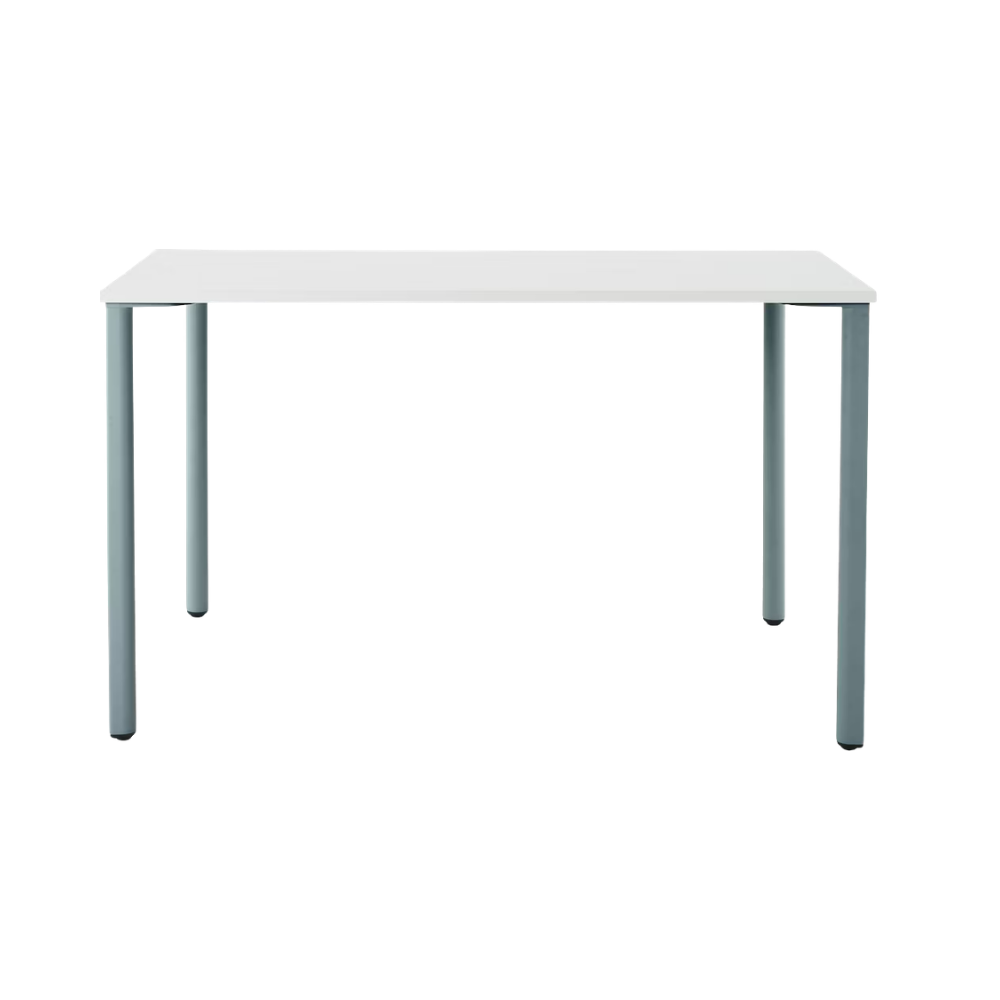 The 18 x 48 OE1 Table from Herman Miller with the glacier frame and studio white laminate table top. 