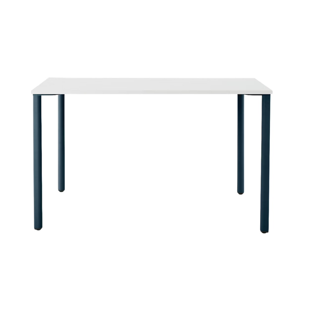 The 18 x 48 OE1 Table from Herman Miller with the nightfall frame and studio white laminate table top.