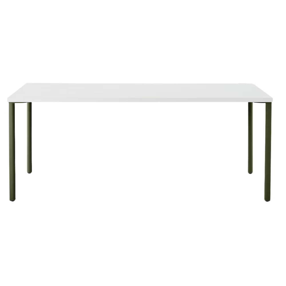 The 30 x 72 OE1 Table from Herman Miller with the olive frame and studio white laminate table top.