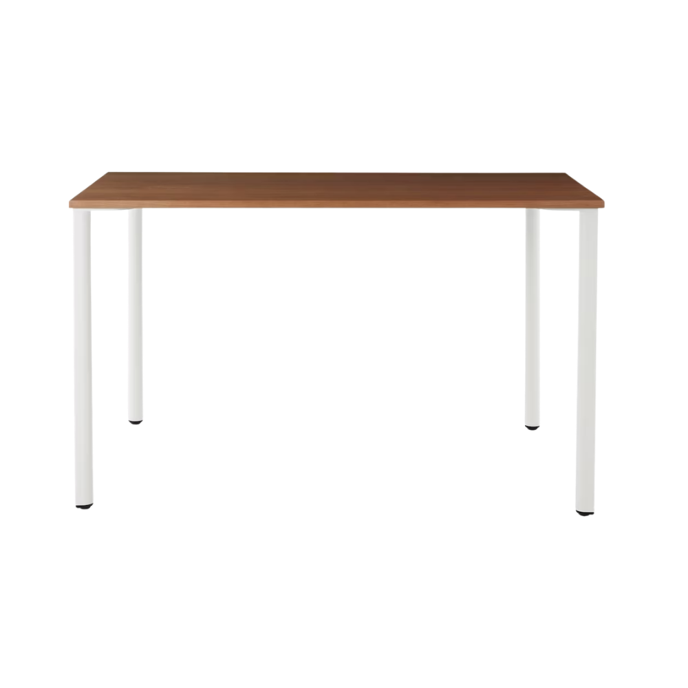 The 18 x 48 OE1 Table from Herman Miller with the studio white frame and walnut veneer table top.