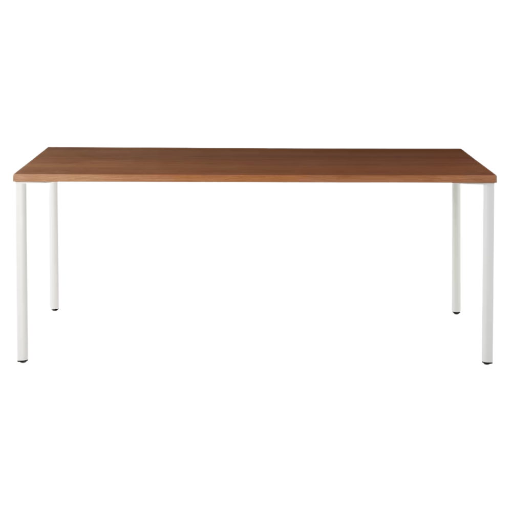 The 30 x 72 OE1 Table from Herman Miller with the studio white frame and walnut veneer table top.