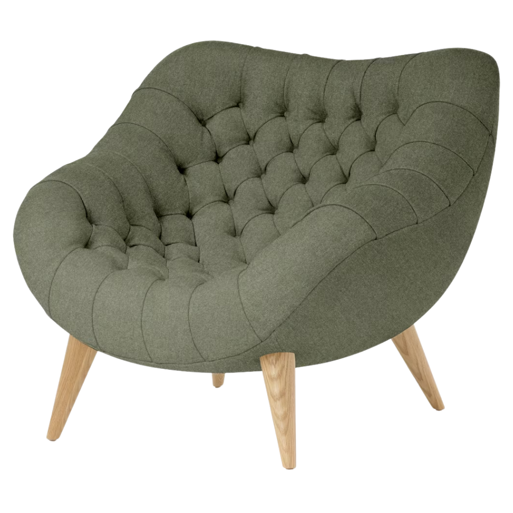 The Rohde Easy Chair from Herman Miller with the agrarian luce upholstery and oak leg finish.