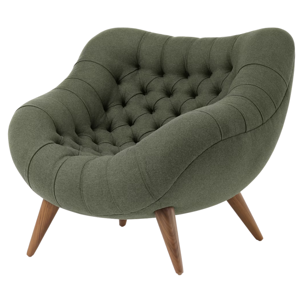The Rohde Easy Chair from Herman Miller with the agrarian luce upholstery and walnut leg finish.