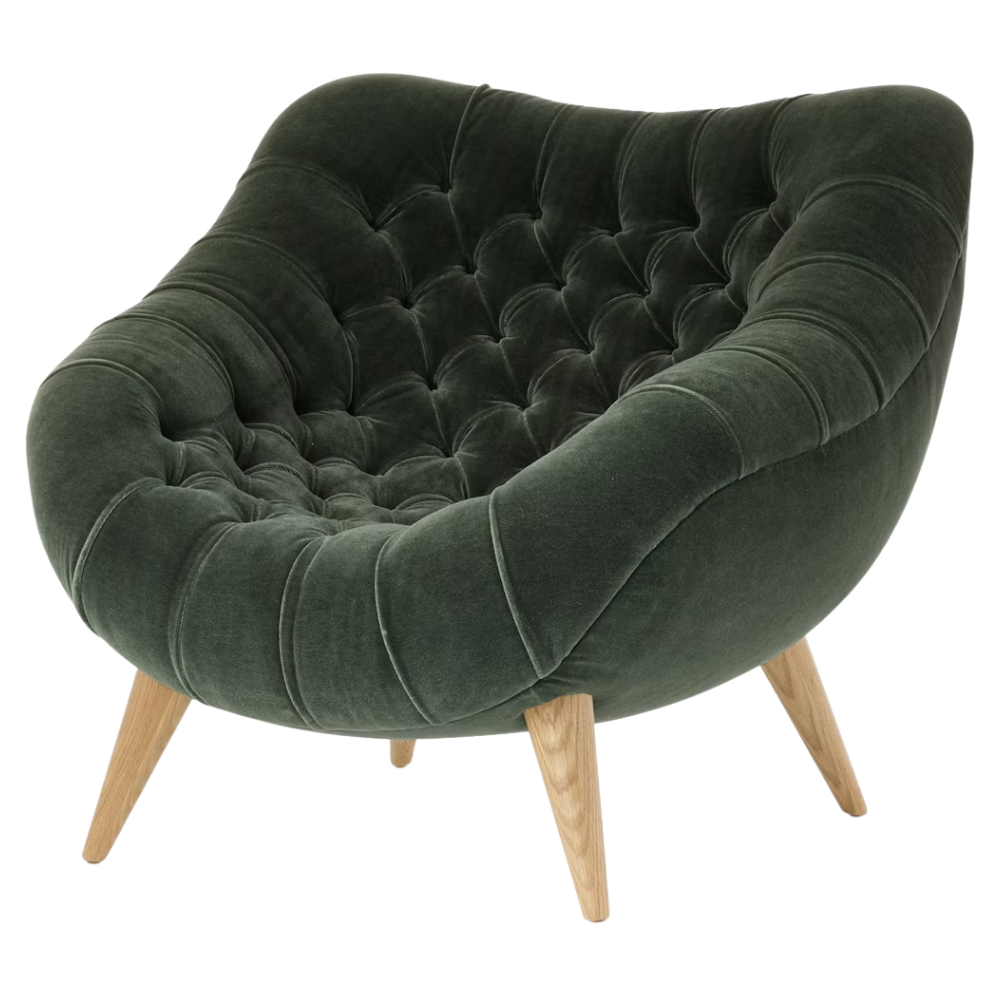 The Rohde Easy Chair from Herman Miller with the armory mohair supreme upholstery and oak leg finish.