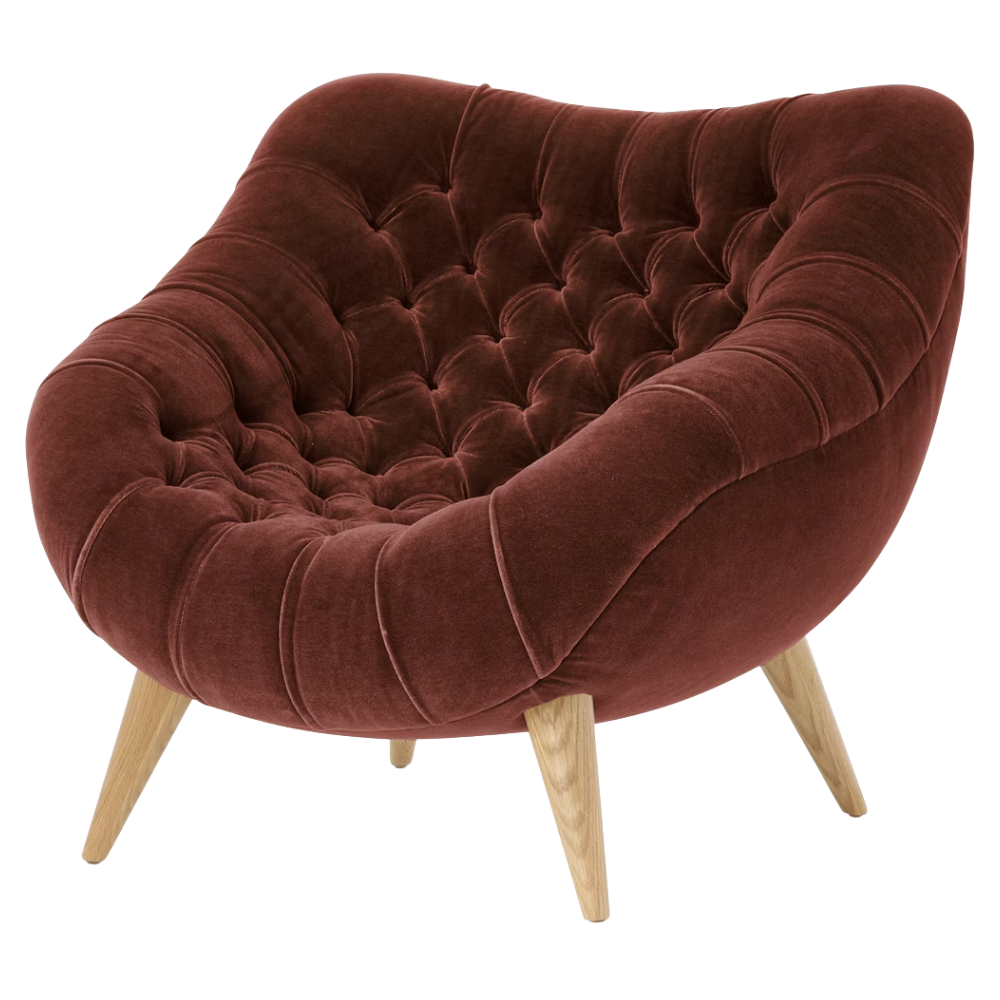 The Rohde Easy Chair from Herman Miller with the brandy mohair supreme upholstery and oak leg finish.