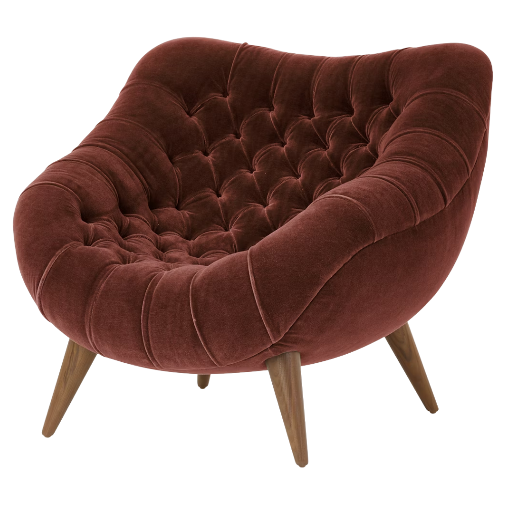 The Rohde Easy Chair from Herman Miller with the brandy mohair supreme upholstery and walnut leg finish.