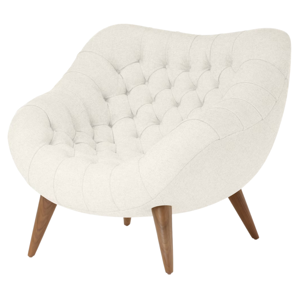 The Rohde Easy Chair from Herman Miller with the brioche luce upholstery and walnut leg finish.