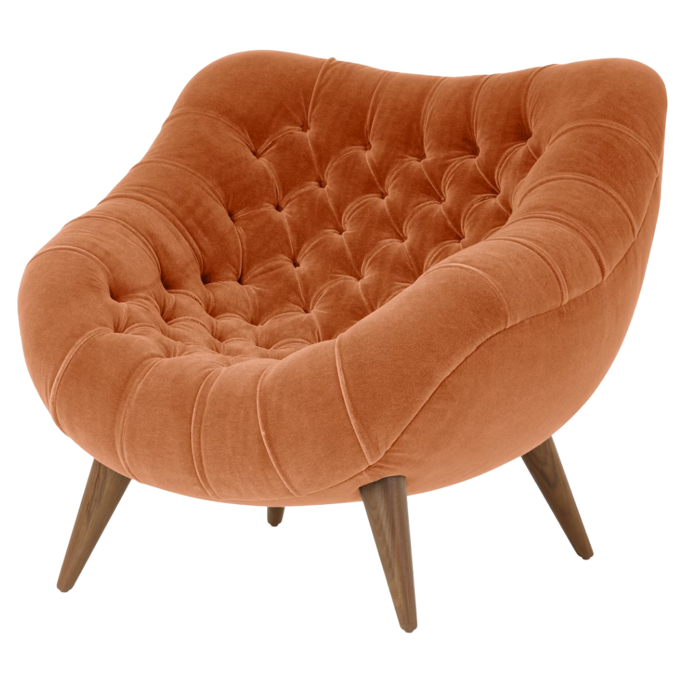 The Rohde Easy Chair from Herman Miller with the carousel mohair supreme upholstery and walnut leg finish.