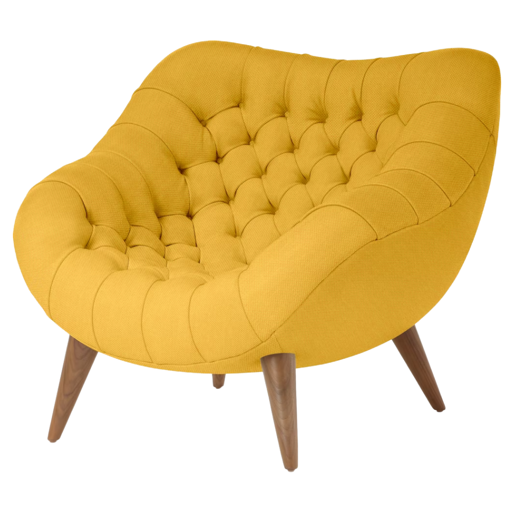 The Rohde Easy Chair from Herman Miller with the goldenrod mode upholstery and walnut leg finish.
