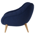 The Rohde Easy Chair from Herman Miller with the inkpad beck upholstery and oak leg finish from the side.