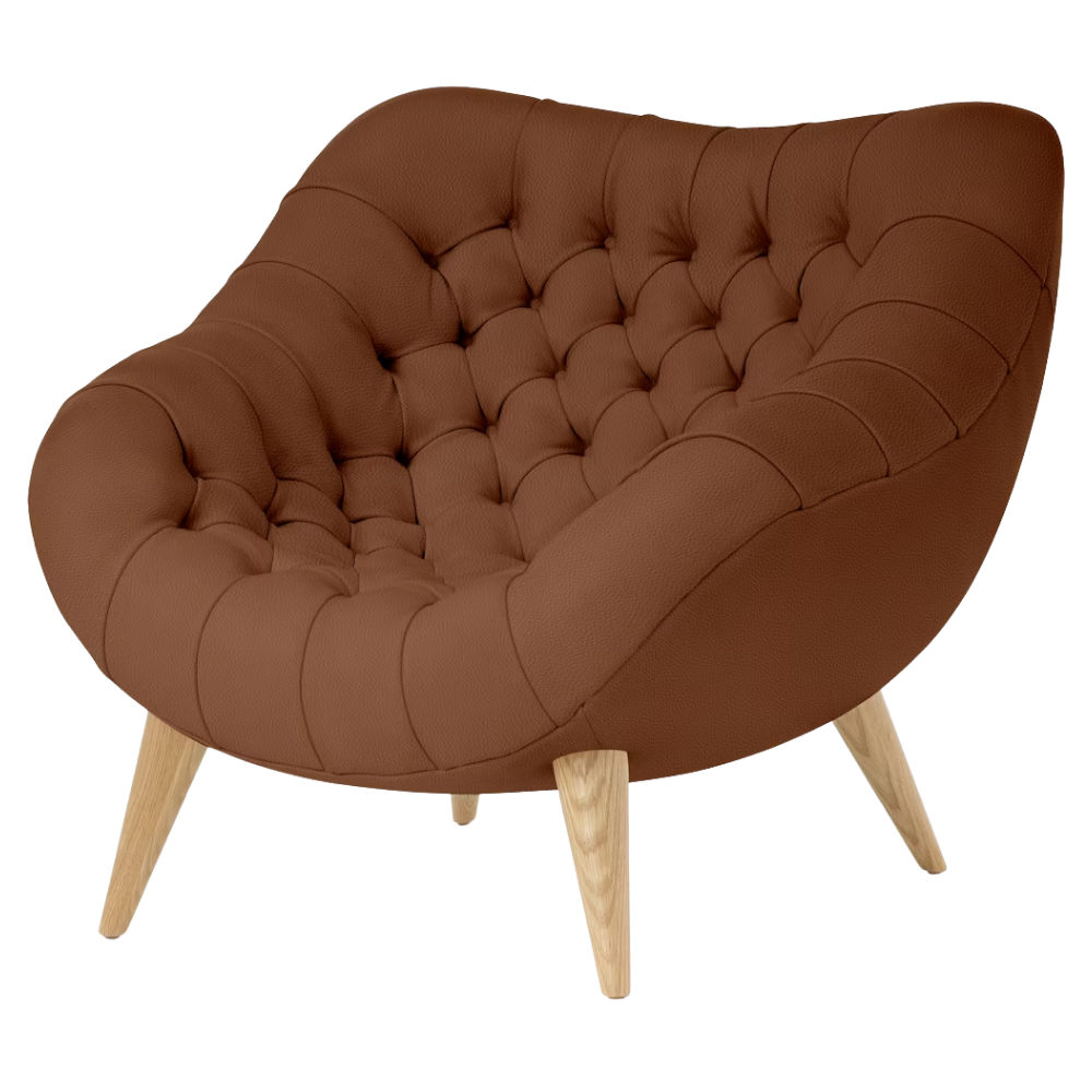 The Rohde Easy Chair from Herman Miller with the ledge prone leather upholstery and oak leg finish.