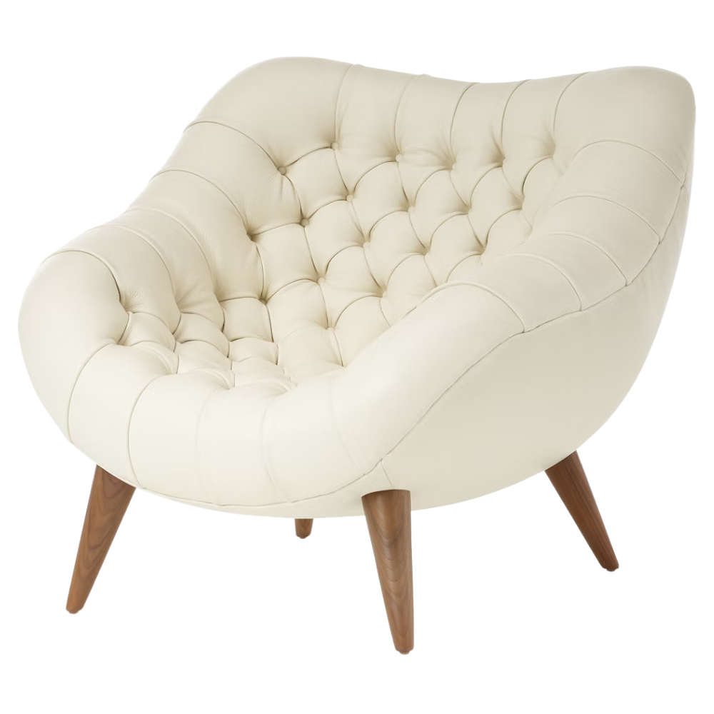 The Rohde Easy Chair from Herman Miller with the lotus prone leather upholstery and walnut leg finish.