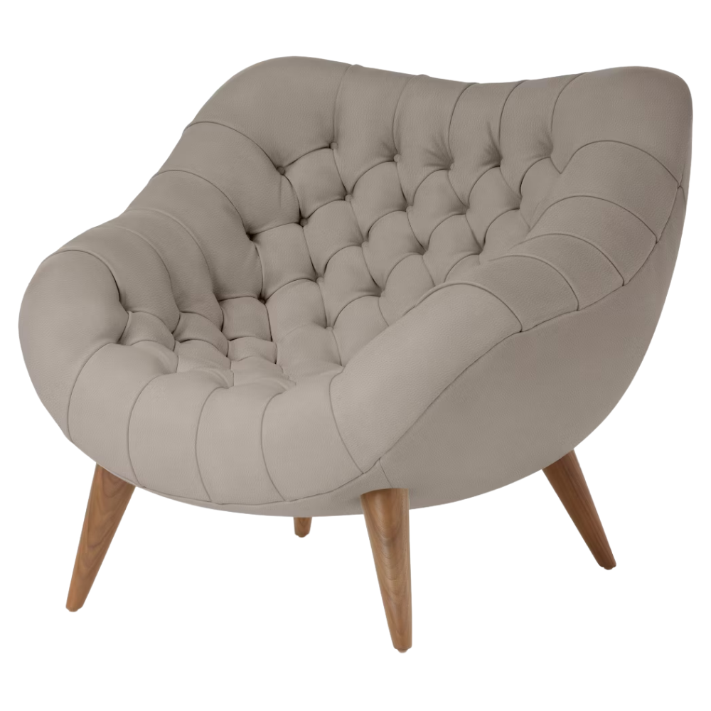 The Rohde Easy Chair from Herman Miller with the lute prone leather upholstery and walnut leg finish.