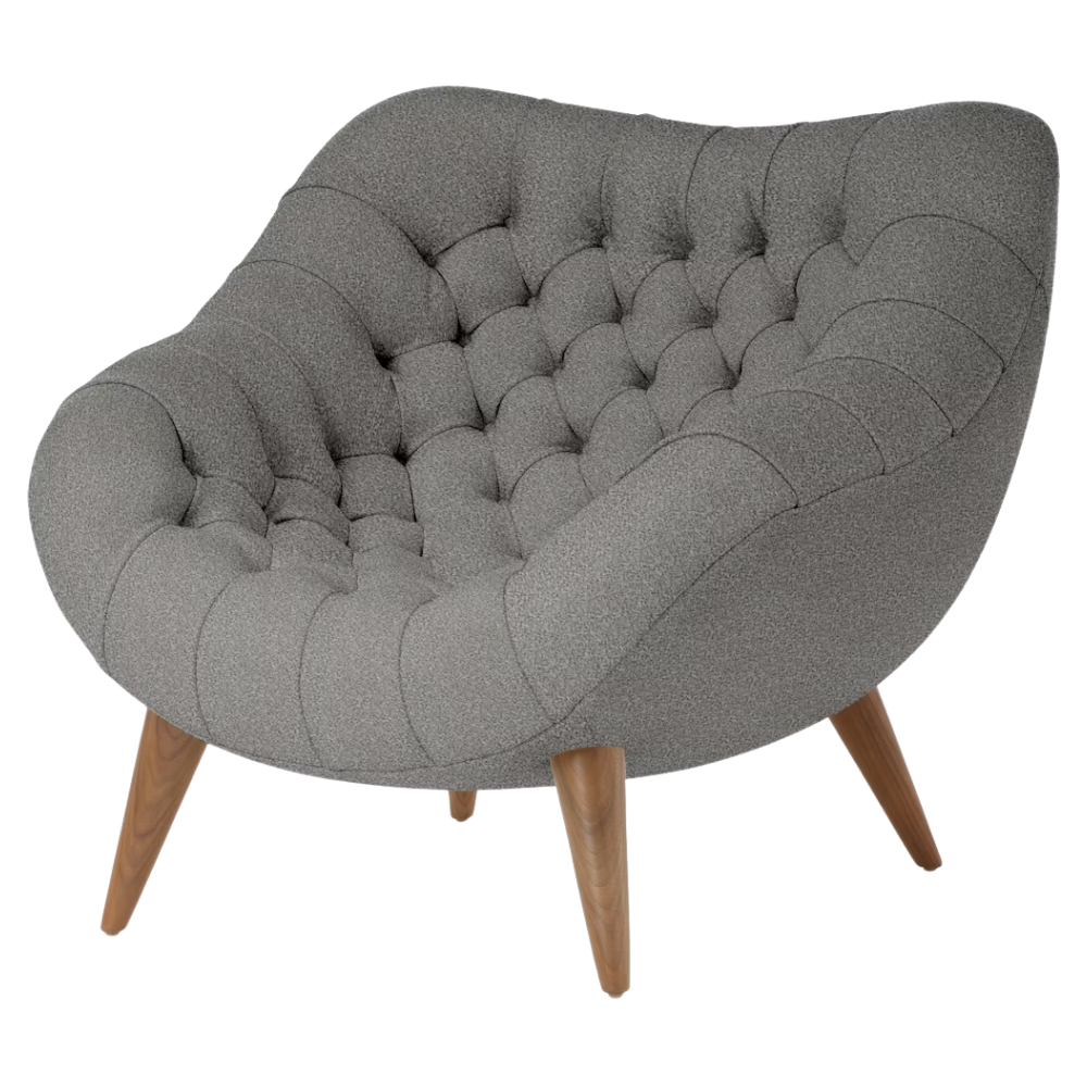 The Rohde Easy Chair from Herman Miller with the pewter whim upholstery and walnut leg finish.