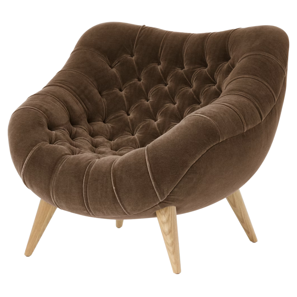The Rohde Easy Chair from Herman Miller with the stonehenge mohair supreme upholstery and oak leg finish.