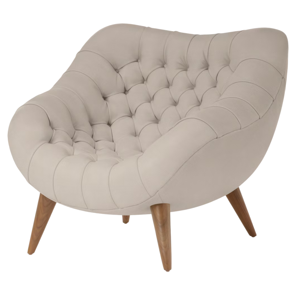 The Rohde Easy Chair from Herman Miller with the timbre prone leather upholstery and walnut leg finish.