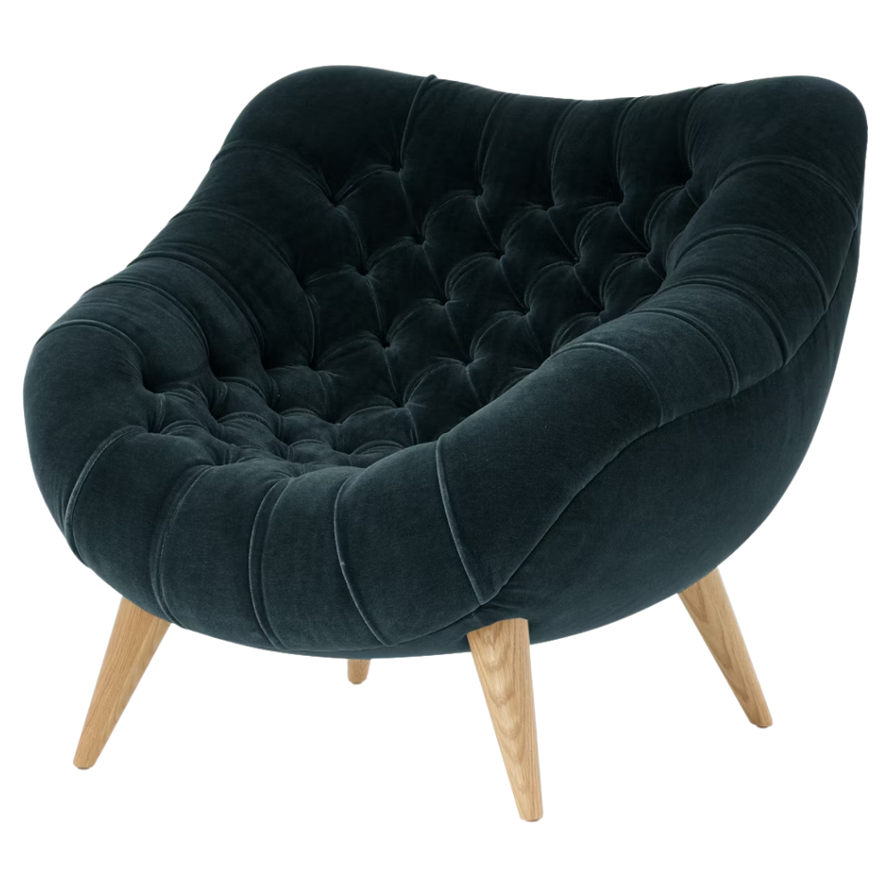 The Rohde Easy Chair from Herman Miller with the travel mohair supreme upholstery and oak leg finish.