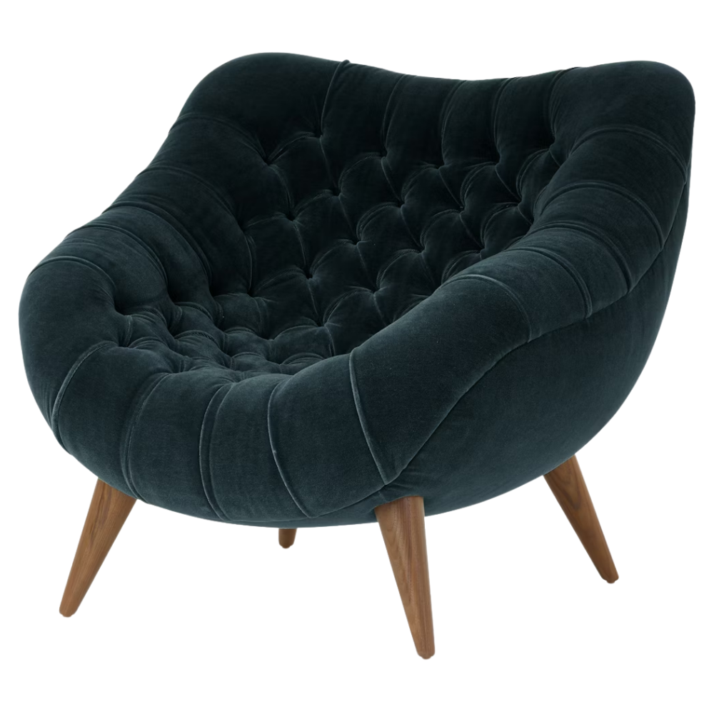 The Rohde Easy Chair from Herman Miller with the travel mohair supreme upholstery and walnut leg finish.