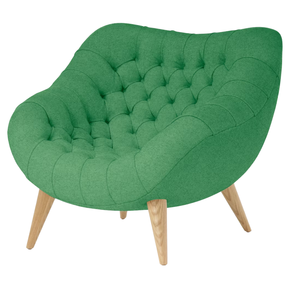 The Rohde Easy Chair from Herman Miller with the virescent luce upholstery and oak leg finish.