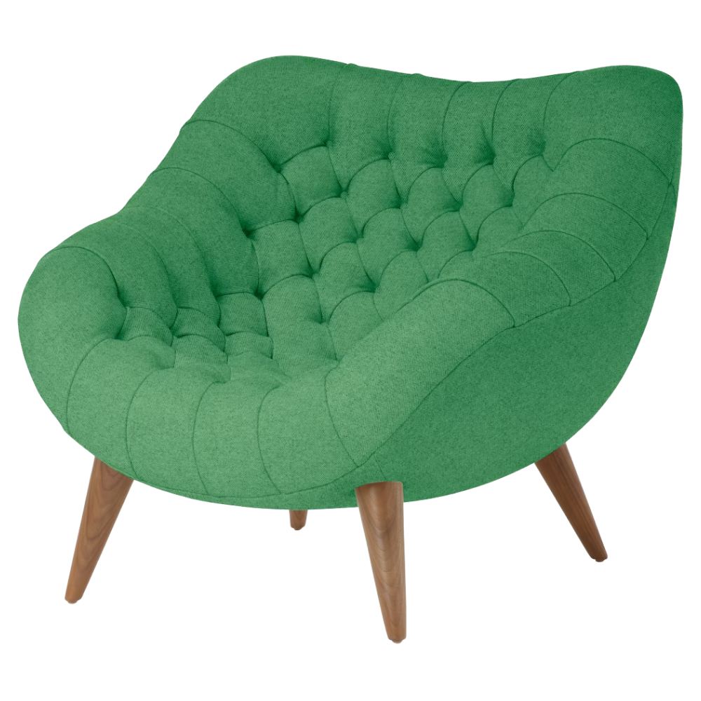 The Rohde Easy Chair from Herman Miller with the virescent luce upholstery and walnut leg finish.