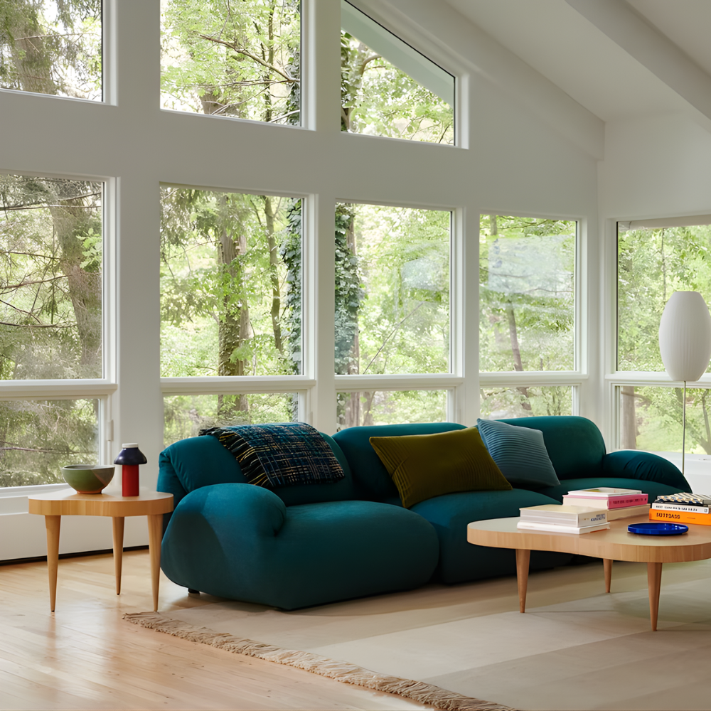 The oak burl Rohde Paldao Side Table from Herman Miller in a living room.