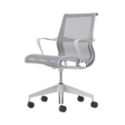 Setu Office Chair with Ribbon Arms by Herman Miller in mineral intercept upholstery with mineral frame and silver alloy base from an angle.