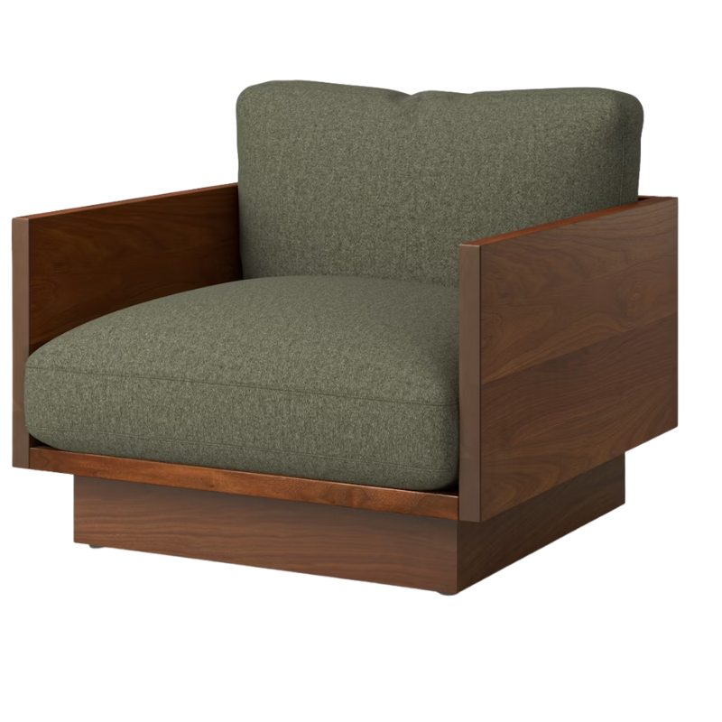 The Tudor Walnut Pawson Drift Lounge Chair from Herman Miller with luce agrarian upholstery.