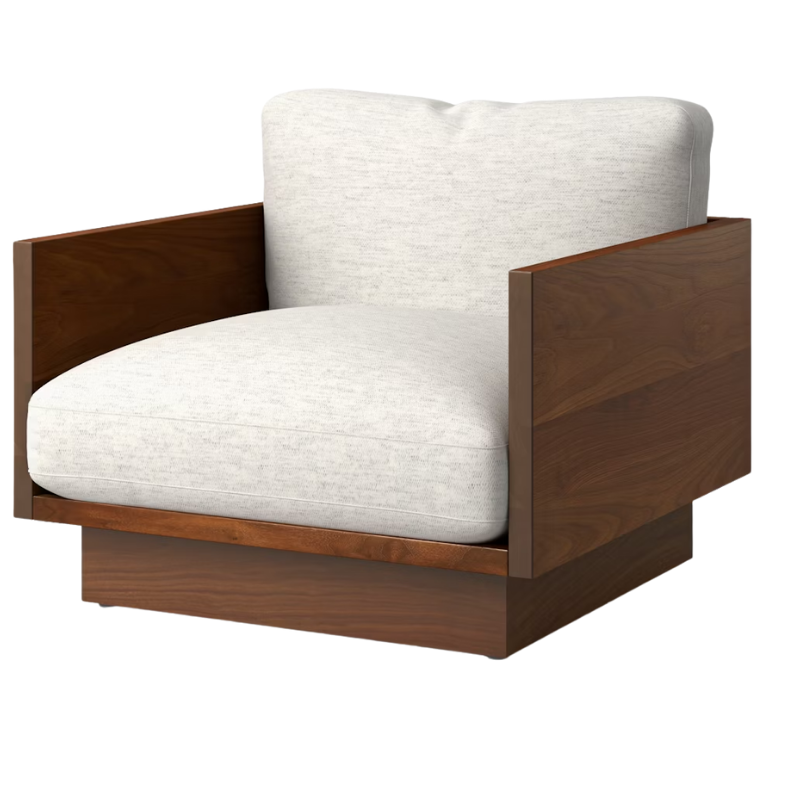 The Tudor Walnut Pawson Drift Lounge Chair from Herman Miller with luce brioche upholstery.