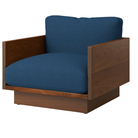 The Tudor Walnut Pawson Drift Lounge Chair from Herman Miller with mode denim upholstery.