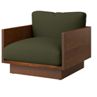 The Tudor Walnut Pawson Drift Lounge Chair from Herman Miller with passage lacinato upholstery.