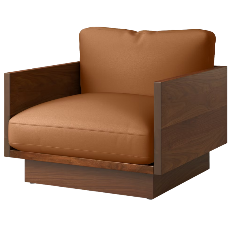The Tudor Walnut Pawson Drift Lounge Chair from Herman Miller with prone leather shore upholstery.