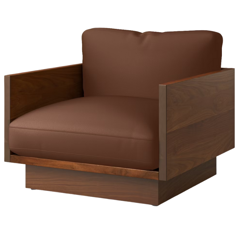 The Tudor Walnut Pawson Drift Lounge Chair from Herman Miller with raise leather canyon upholstery.