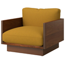 The Tudor Walnut Pawson Drift Lounge Chair from Herman Miller with whim mustard seed upholstery.