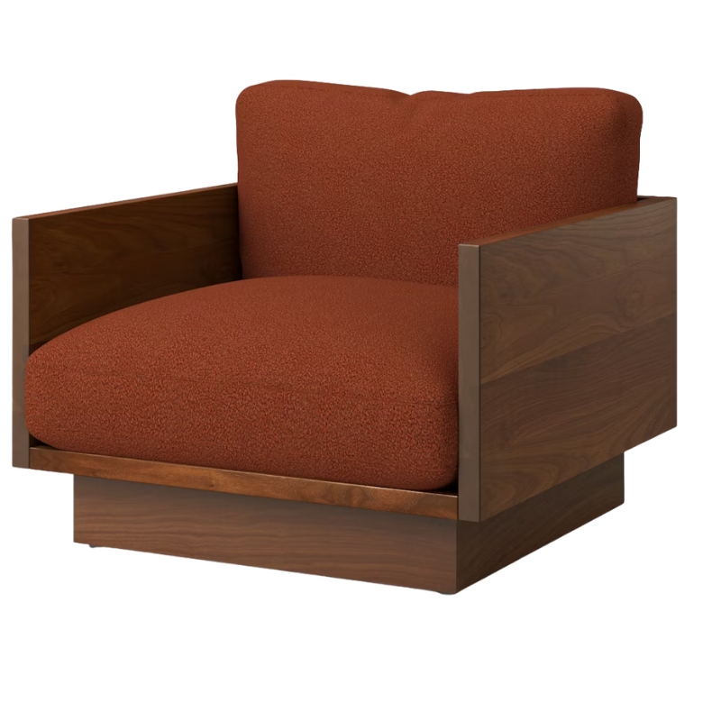 The Tudor Walnut Pawson Drift Lounge Chair from Herman Miller with whim terra cotta upholstery.