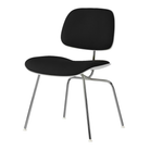 The Upholstered Eames Molded Plastic Dining Chair from Herman Miller with black hopsak upholstery, white shell and trivalent chrome leg finish.
