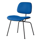 The Upholstered Eames Molded Plastic Dining Chair from Herman Miller with cobalt blue hopsak upholstery, black shell and ultra black leg finish.