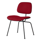 The Upholstered Eames Molded Plastic Dining Chair from Herman Miller with dark crimson hopsak upholstery, black shell and ultra black leg finish.