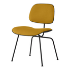 The Upholstered Eames Molded Plastic Dining Chair from Herman Miller with dark ochre hopsak upholstery, black shell and ultra black leg finish.