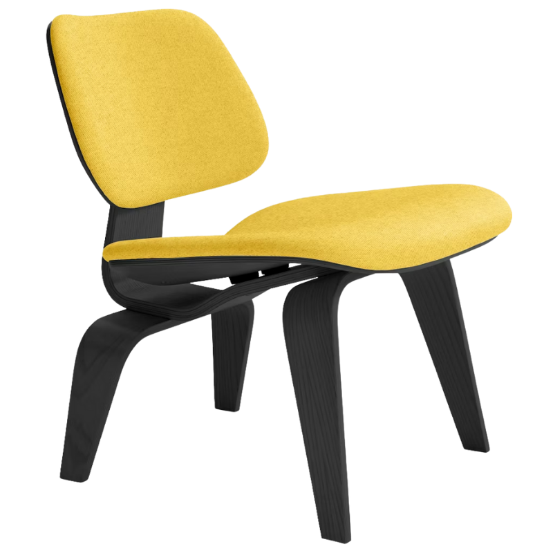 The Upholstered Ebony Eames Molded Plywood Lounge Chair Wood Base from Herman Miller with luce clarion upholstery.