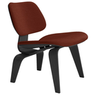 The Upholstered Ebony Eames Molded Plywood Lounge Chair Wood Base from Herman Miller with mode pathway upholstery.