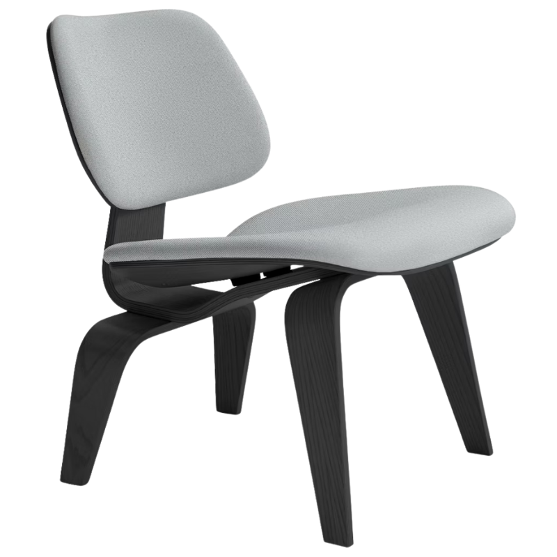 The Upholstered Ebony Eames Molded Plywood Lounge Chair Wood Base from Herman Miller with mode surf upholstery.